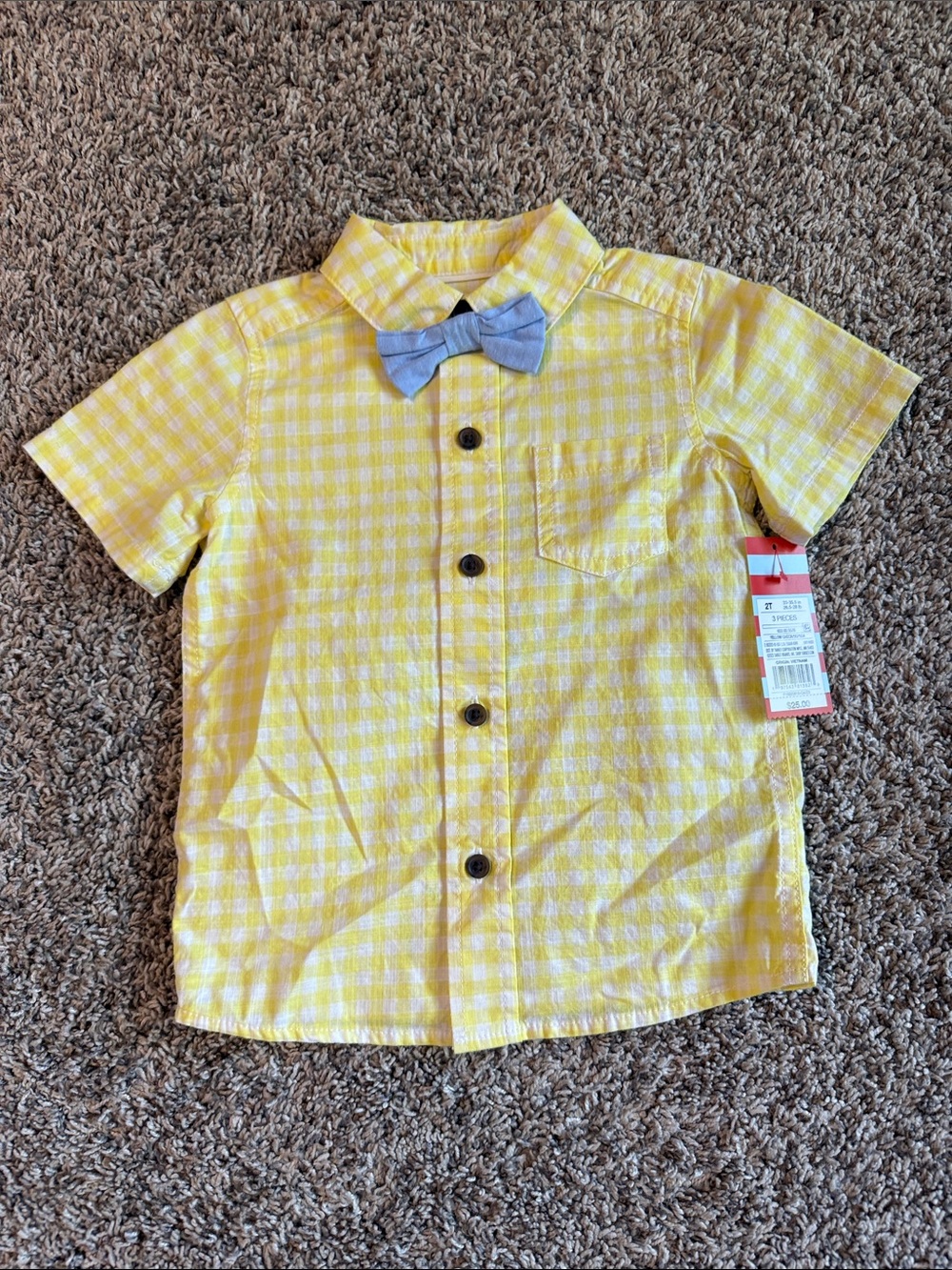 Cat and Jack Yellow Gingham Short-Sleeve Shirt with Blue Bow Tie - Kids